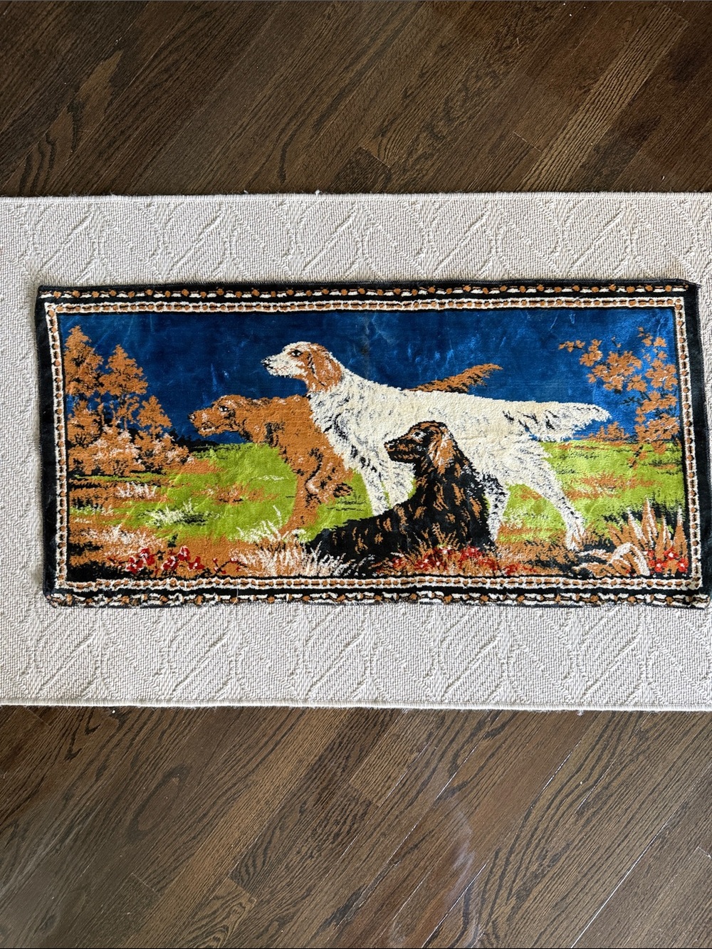 Vintage Velvet Hunting Dogs Tapestry Rug - Wall Art